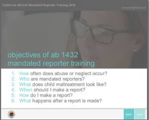 Mandated Reporter Training Screenshot